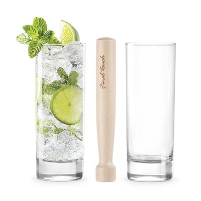 Final Touch Premium Mojito Set  Includes 2 Tom Collins Glasses & Wooden Muddl...