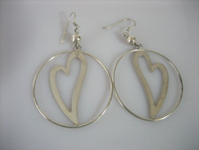 STERLING SILVER ABSTRACT HEART HOOP EARRINGS