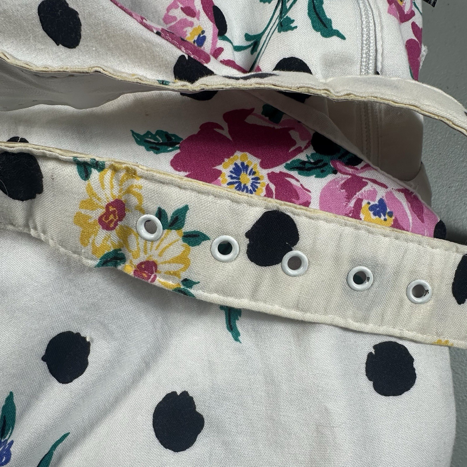 Vtg SL Fashions Dress Size 16 XL Polka Dot Flower Floral Garden Party 80s 90s