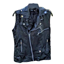 VSKA Womens Moto Vest Sz XL Black Faux Leather Zippers Greaser 60's Biker Gothic