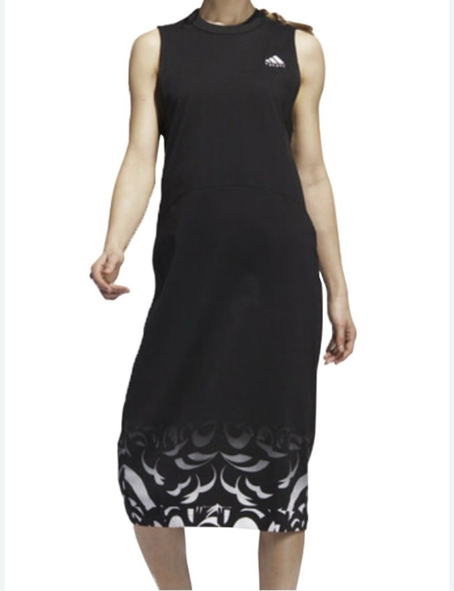 Adidas Marvel Black Panther Noir Graphic Midi Dress Cotton Crew Neck Sz XS  NWT