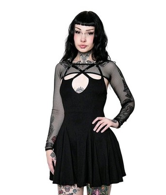 Forest Ink Florence Mini Dress Black Goth Emo Punk Strappy O Ring Sleeveless