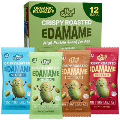 Healspot Organic Edamame Beans 11g High Protein Snacks, Crunchy Roasted Edama...