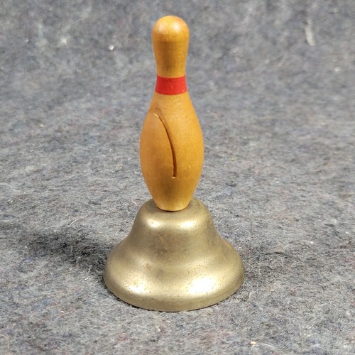 Vintage Mini Bowling Pin Bell With Card Holder Slot ( Patina On Bell) - Picture 2 of 8