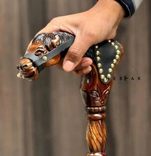 Wooden hand carved horse walking stick for men women walking cane horse handmade