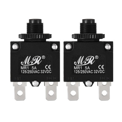 2pcs Overload Protector AC 125/250V 5A Push Button Reset Circuit Breaker