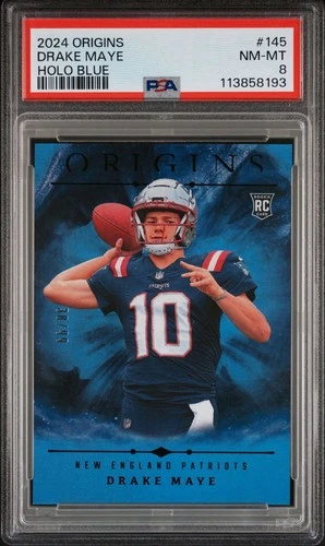 2024 PANINI ORIGINS HOLO BLUE #145 DRAKE MAYE ROOKIE 38/99 (RC) PSA 8