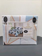 King Size Bedsheet Set 6 Pieces Multicolor Abstract Design W/ Pillow Cases New