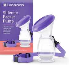 Silicone Manual Breast Pump Collector for Breastmilk with Lid and Neck Strap, Br