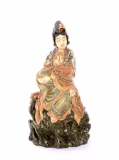 13" Japanese Satsuma Earthenware Kannon Kwanyin Kwan Quan Guan Yin Figure AS IS