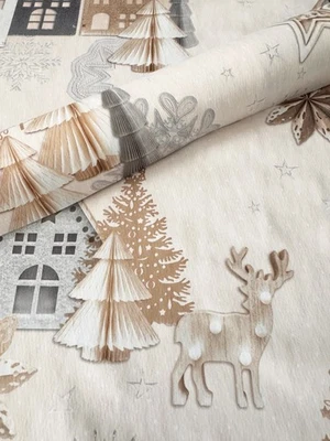 MAMBO DESIGN PVC Tischdecke BERGEN Weihnachten beige gold Wachstuch abwaschbar Meterware