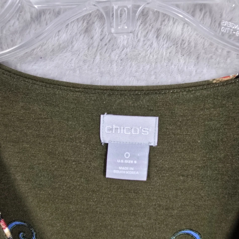 Топ Chicos с принтом пейсли декольте с длинным рукавом размер 0/XS оливковый/ржавый многоцветный - Изображение 3 из 4