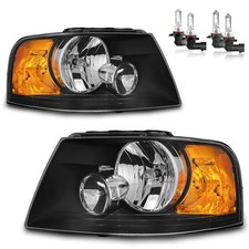 Headlights for Ford Expedition 2003 2006 Black Housing Amber Bulbs Left Right