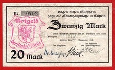 Alter Notgeldschein 20 Mark 1918 C&uuml;strin an der Oder  #348 H