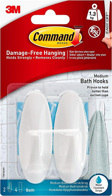 Command Bath Designer Haken, weiß, wasserdicht - 2 mittlere Haken und 4 Klebstoffe