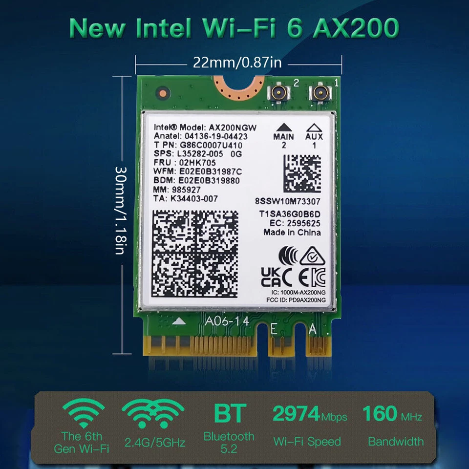 Intel AX200NGW Wireless Bluetooth 5.2 WLAN Intel WiFi 6 M.2 802.11ax-Adapter - Bild 2 von 4
