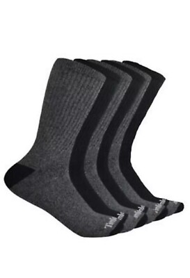 NEW Timberland 6 Pairs Cushioned Crew Socks Men s Size 6-12Black/Gray FREE SHIP