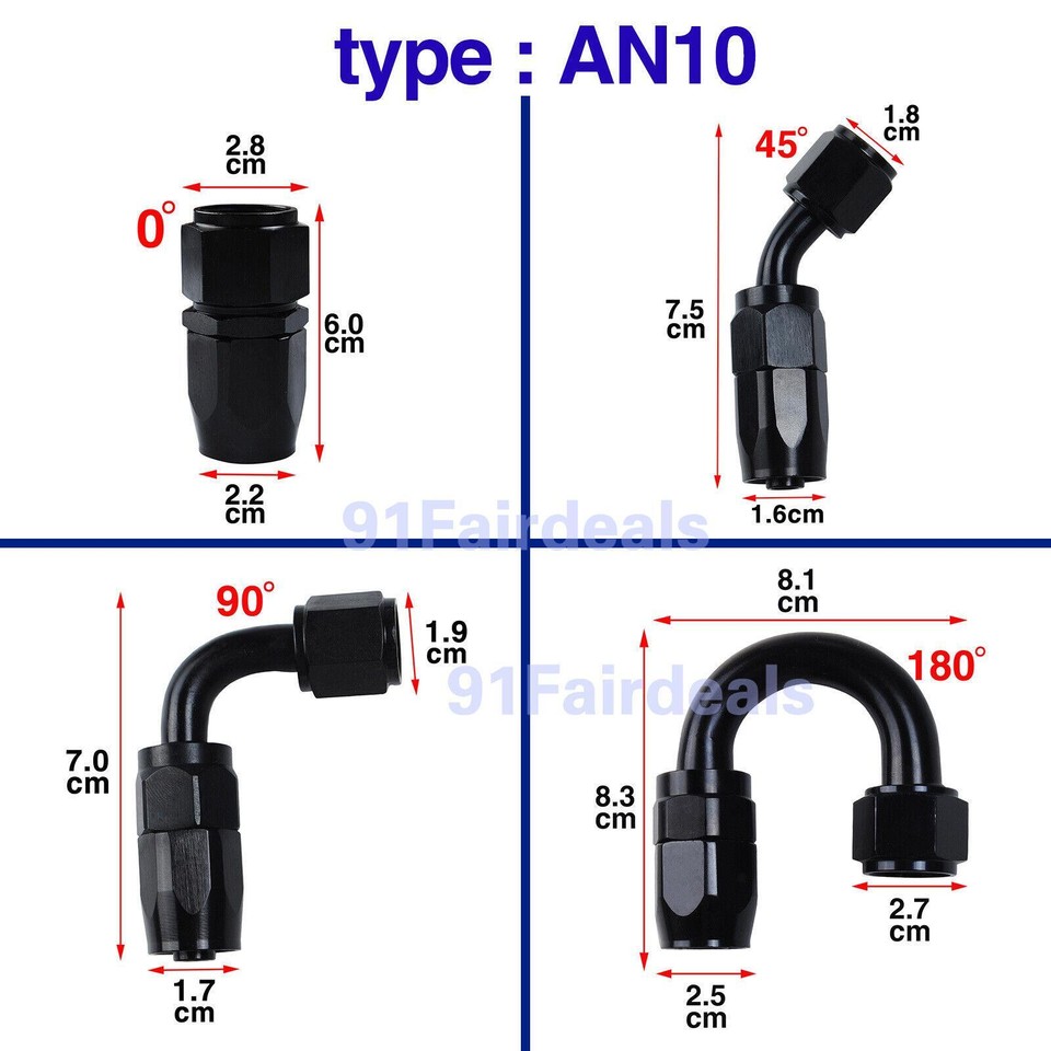 Lot AN10 AN8 Swivel Hose Line End Fitting Adaptor Fuel Oil 45/90/180 ...