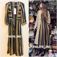 NWT ZARA LONG FLOWING STRIPED DRESS WITH BUTTONS WOOL 8034/113