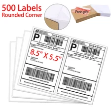 500 Premium 8.5"x5.5" Round Corner Shipping Labels Half Sheet Self Adhesive