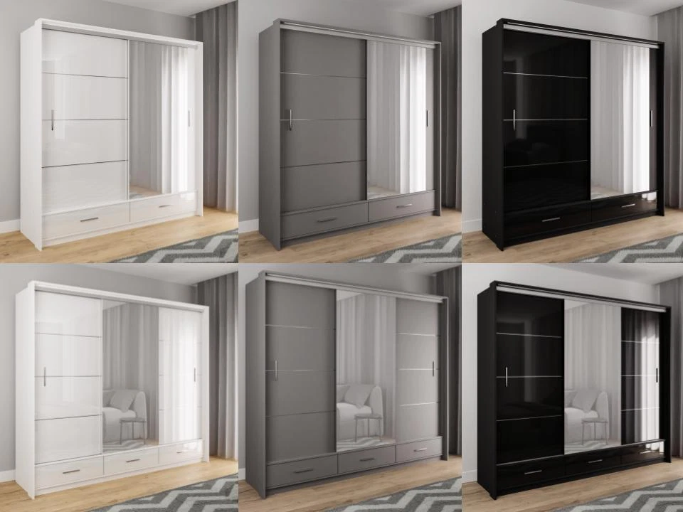 Sliding Wardrobe Door Bedroom Set Mirror Slider DAKO 8 White Grey Black 2 Sizes
