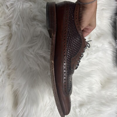 Allen Edmonds Leiden Oxfords Dress Shoes Mens Size 10.5 Brown Leather Wingtip Allen Edmonds Leiden Weave Brown Wingtip Derby Dress Shoes  main image 2