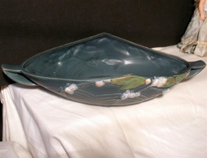 Pottery-Roseville-Bowl-2-Handle-Console-Dish-Tray-Snowberry-Blue-Marked-1BL1-10