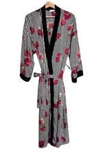 Vintage Houndstooth Floral Satin Robe With Suede Trim Cinema Etoile Brand Size L