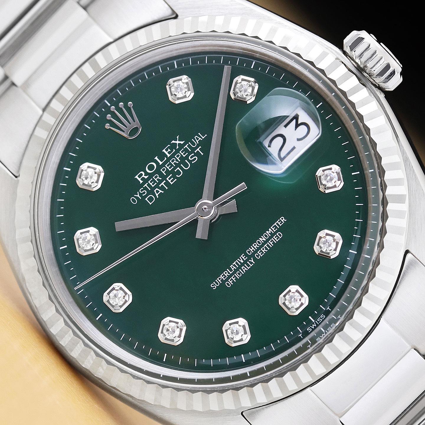 ROLEX DATEJUST GREEN 18K WHITE GOLD