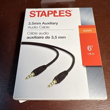 Staples 3.5mm Auxiliary Audio Cable 6 Feet Long  Male to Male Black New In Box