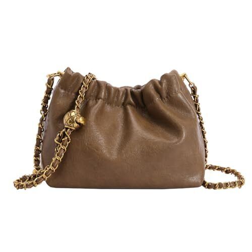 Womens Leather Chain Hobo Bag Tote Shoulder Handbag Crossbody Bags Small Khaki - Picture 1 of 6