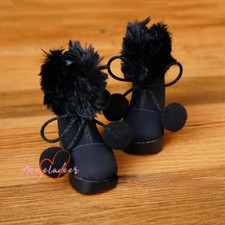 1/4 1/3 BJD Winter Shoes Solid Black Short Boots Plush Balls Villus Shoes Upper