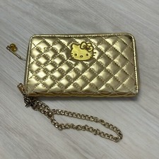 Hello Kitty Sanrio 2009 Gold Quilted Zip Around Wallet Wristlet Chain