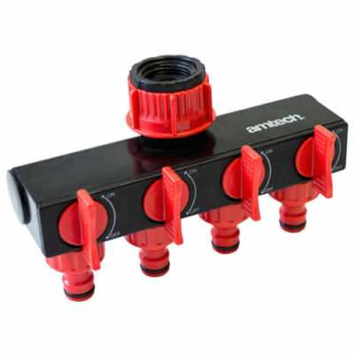 Am-Tech U2512 4-Wege Hahnadapter Kunststoff Click Fit Schlauchverbinder Gartengerät