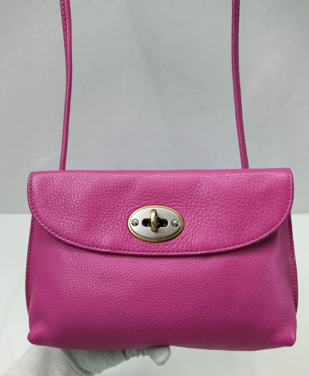 Fossil Pink Pebbled Leather Turnlock Flap Closure Crossbody Bag