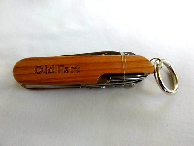 Multi-tool Pocket Knife Old Fart  Engraved  On Wood Key Ring  Humor New