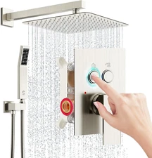 Shower System with Push Button Diverter, Wall Mounted Luxury 12 Inch Rain Shower