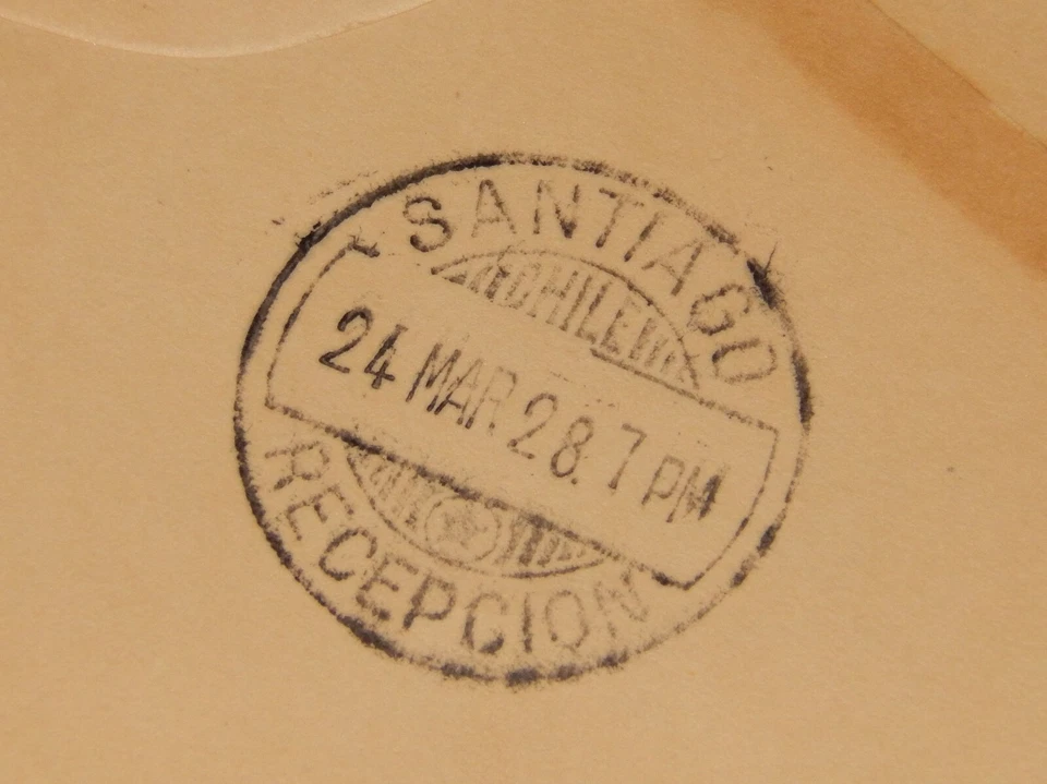 Cubierta vintage, SANTIAGO, CHILE, 1928, PRIMER VUELO EXPERIMENTAL, sello sobreimpresión Foto 4 de 4