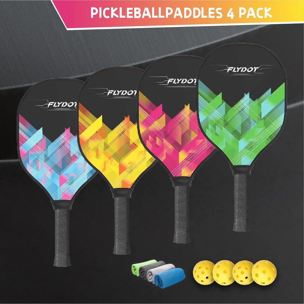 Pickleball Paddles Set of 4 with 4 Balls, Carry Bag, and 4 Cooling Towels Pickleball Paddles Set of 4 with 4 Balls, Carry Bag, and 4 Cooling Towels