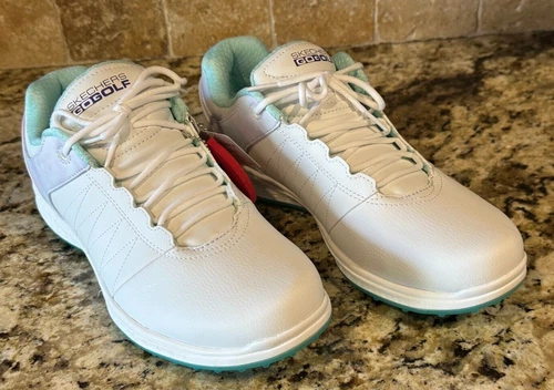 Skechers Women's SN123066  Spikeless Golf Shoe, White/Teal, New B11