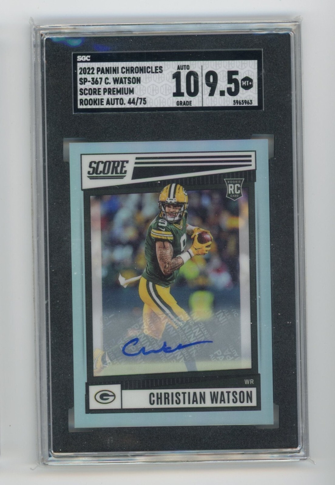 Christian Watson 2022 Panini Chronicles Score Premium autograph RC #'d 44/75