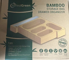 Bamboo Baggie Bag Storage Drawer Organizer Food Bag Bonus Foil Dispenser