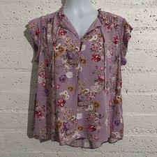 Buffalo David Bitton Womens Top M Purple Floral Short Sleeve Viscose AM6