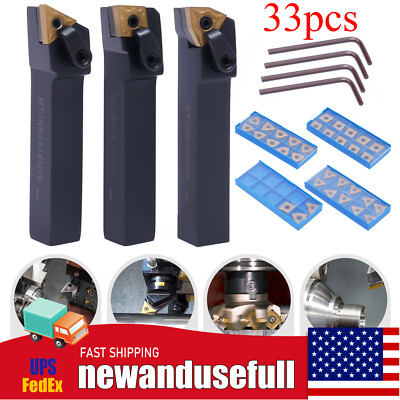 33pcs Lathe Excircle Indexable Carbide Lathe Turning Tool Holder Kit Right Hand