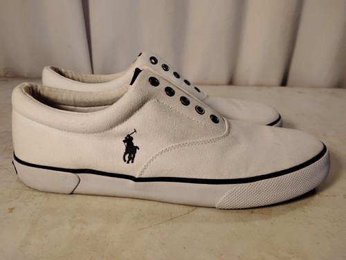 Polo Ralph Lauren White Blue Fabian Canvas Sneakers Men's Size 12D Preowned - Picture 3 of 9