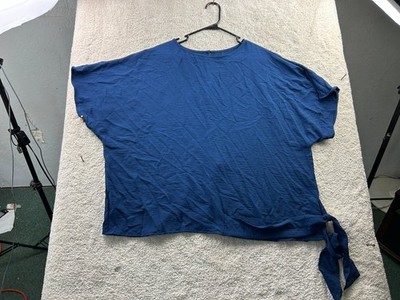 Solay Aux Women's Blue 3X-Large Plus Cotton Top Tie Hem