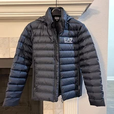 Emporio Armani EA7 Men Small Logo Down Puffer Jacket Lightweight Navy Blue
