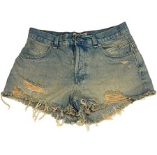 Free People We The Free Women's 26 Mid Rise Cut Off Denim Shorts Blue Frayed