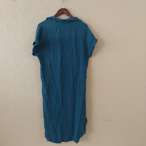 Dokotoo dunkel türkis Gauzey Knopfleiste Kurzarm Midikleid Gr. Large - Bild 5 von 9