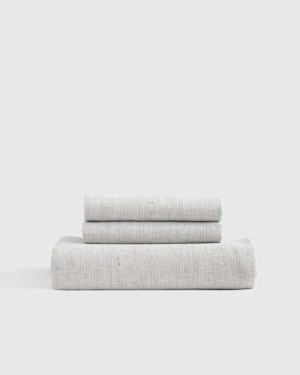 Quince Home European Linen Fitted Sheet Set Gray/White Mini Pinstripe King